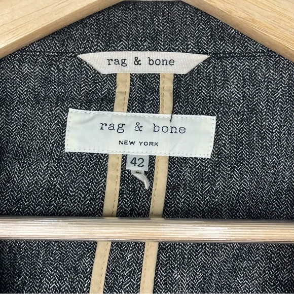 Rag & Bone Phillips Herringbone Blazer Cotton Linen Grey Size 42